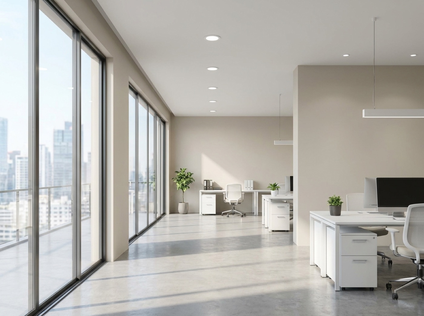 Bright, freshly painted modern commercial office interior